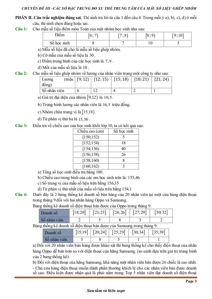 đề kiểm tra theo bài học các số đặc trưng đo xu thế trung tâm mẫu số liệu ghép nhóm 2