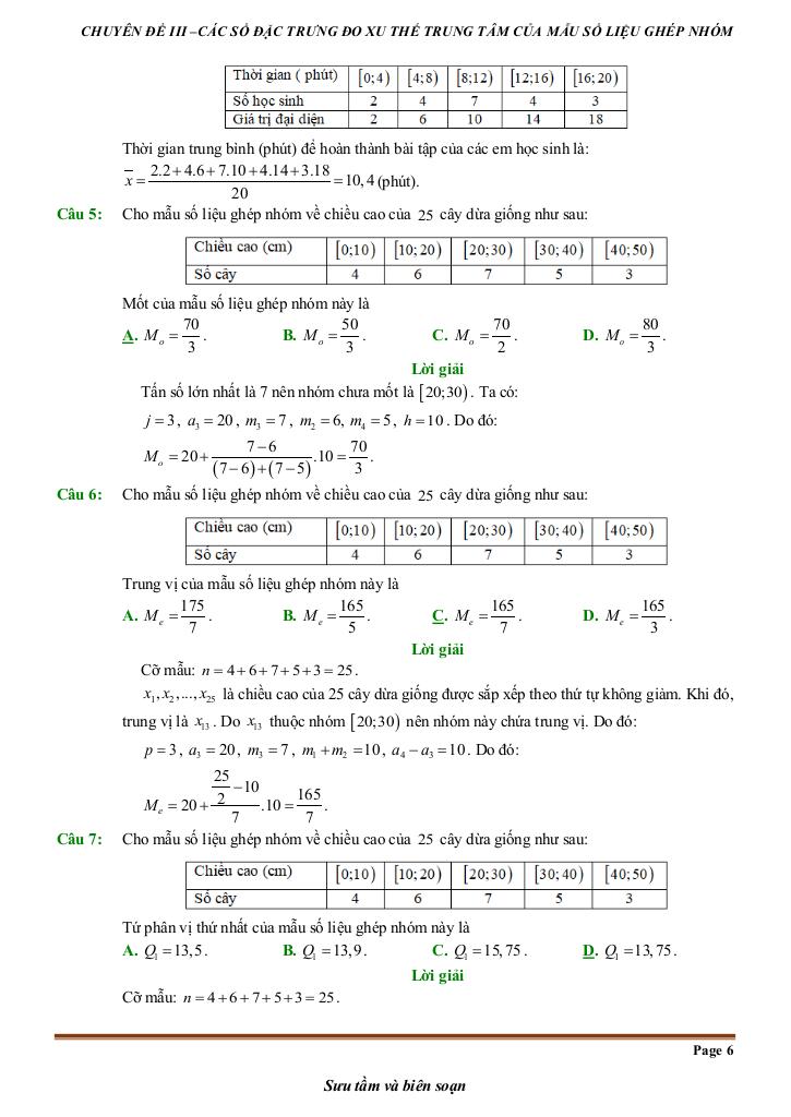 đề kiểm tra theo bài học các số đặc trưng đo xu thế trung tâm mẫu số liệu ghép nhóm 5