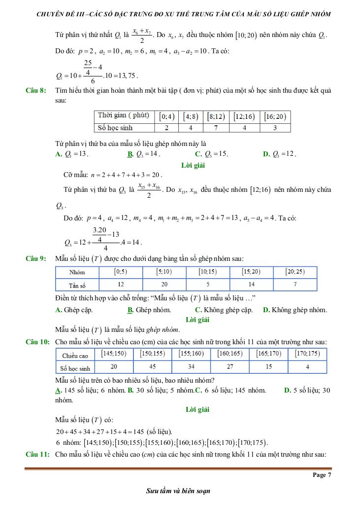 đề kiểm tra theo bài học các số đặc trưng đo xu thế trung tâm mẫu số liệu ghép nhóm 6