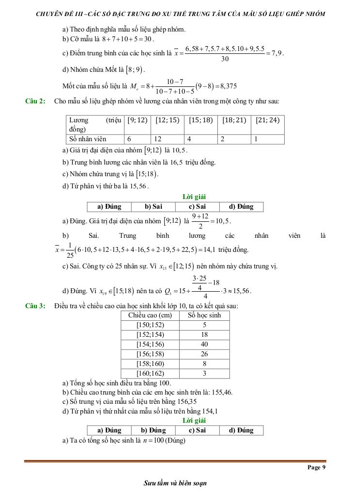đề kiểm tra theo bài học các số đặc trưng đo xu thế trung tâm mẫu số liệu ghép nhóm 8