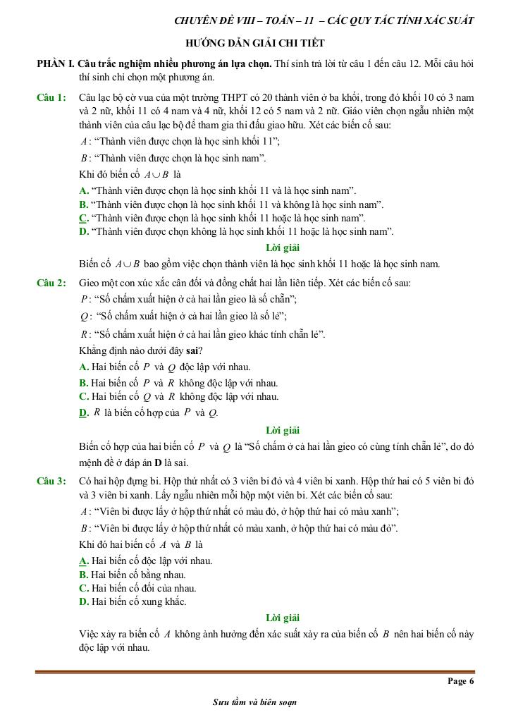 đề kiểm tra theo bài học chủ đề các quy tắc tính xác suất 5