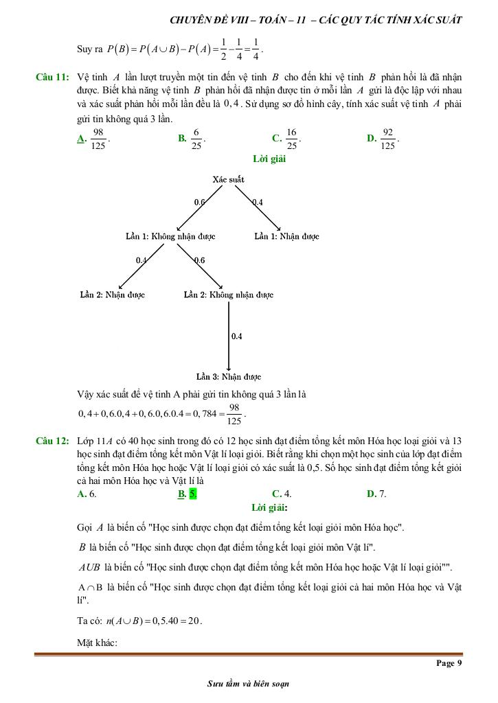 đề kiểm tra theo bài học chủ đề các quy tắc tính xác suất 8