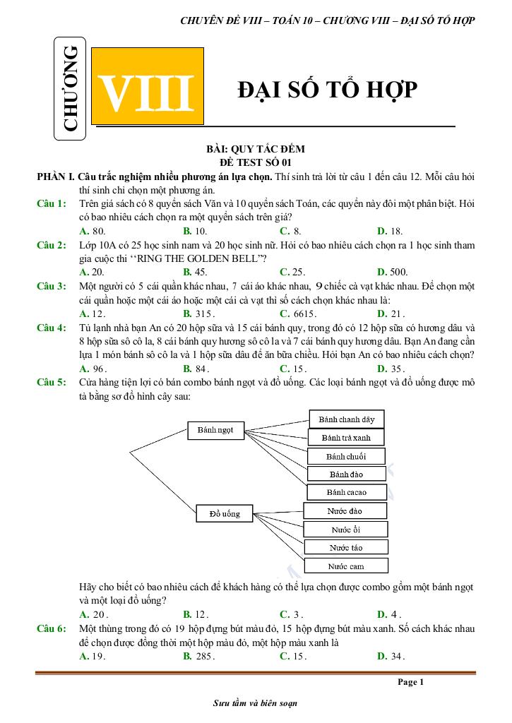đề kiểm tra theo bài học chủ đề đại số tổ hợp 0