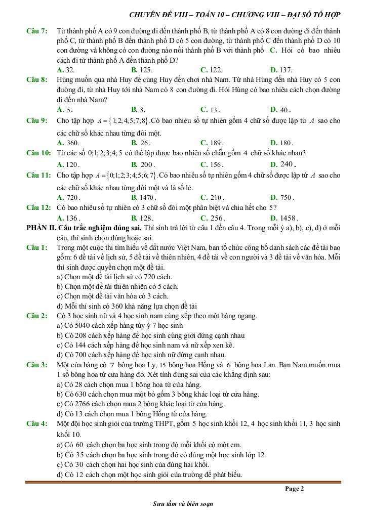 đề kiểm tra theo bài học chủ đề đại số tổ hợp 1