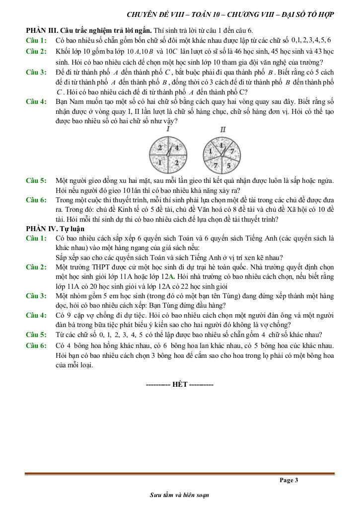 đề kiểm tra theo bài học chủ đề đại số tổ hợp 2