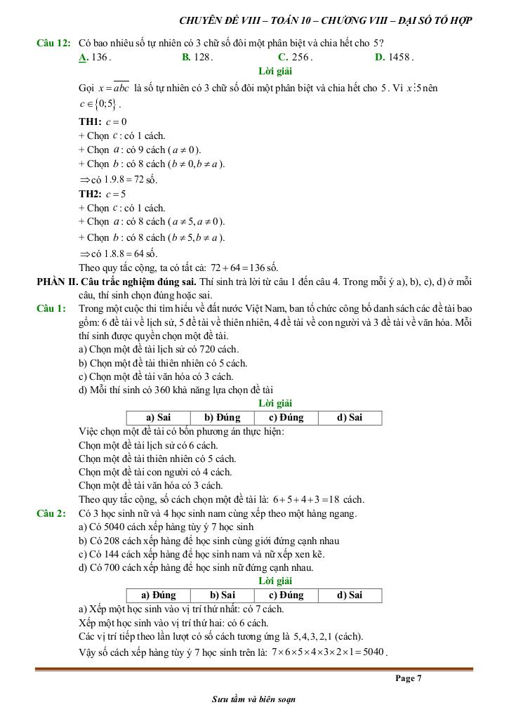 đề kiểm tra theo bài học chủ đề đại số tổ hợp 6