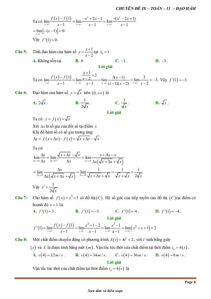đề kiểm tra theo bài học chủ đề đạo hàm 5