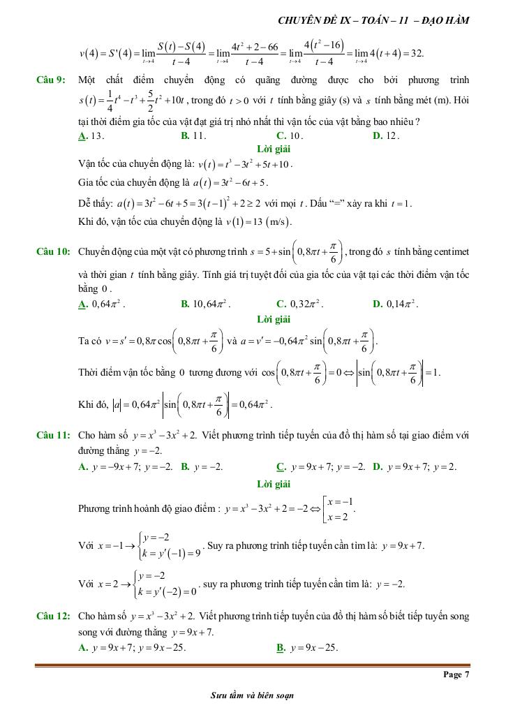 đề kiểm tra theo bài học chủ đề đạo hàm 6
