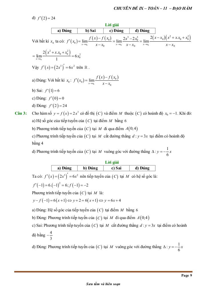 đề kiểm tra theo bài học chủ đề đạo hàm 8