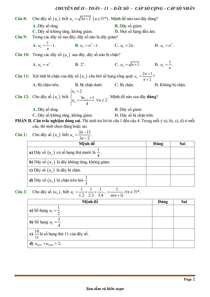 đề kiểm tra theo bài học chủ đề dãy số, cấp số cộng và cấp số nhân 1