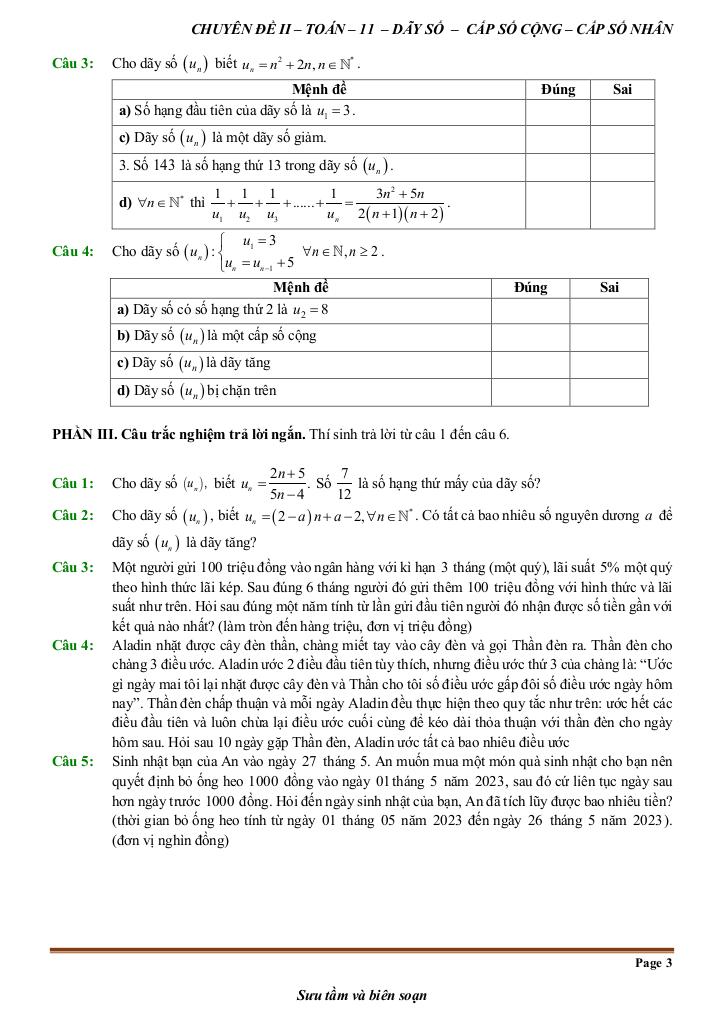 đề kiểm tra theo bài học chủ đề dãy số, cấp số cộng và cấp số nhân 2