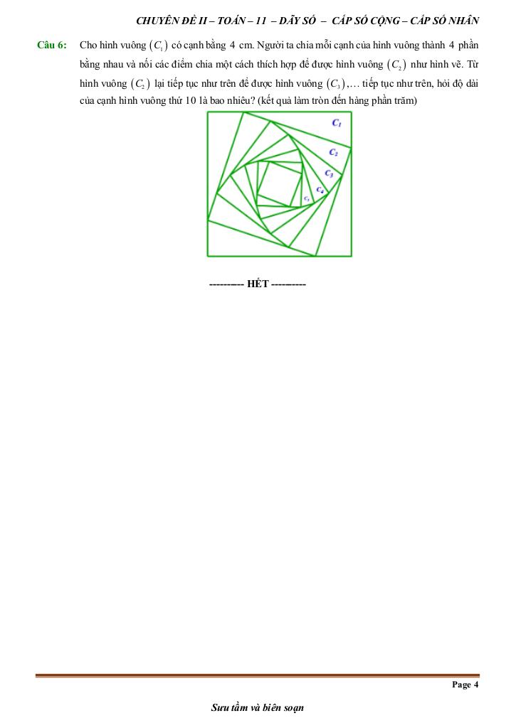 đề kiểm tra theo bài học chủ đề dãy số, cấp số cộng và cấp số nhân 3