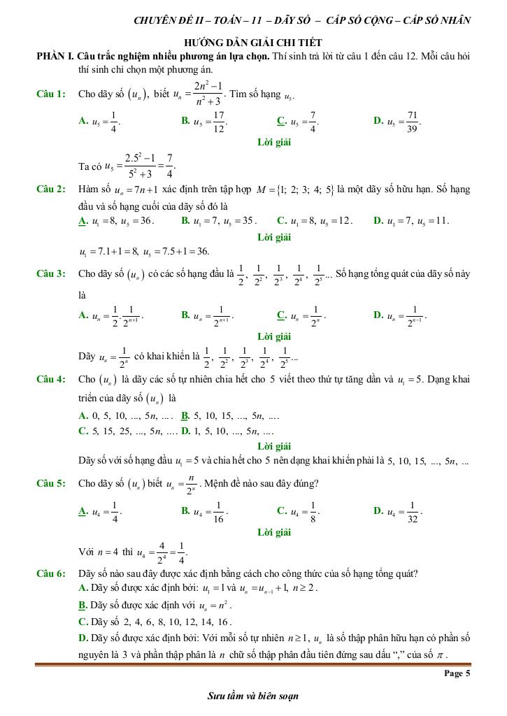 đề kiểm tra theo bài học chủ đề dãy số, cấp số cộng và cấp số nhân 4