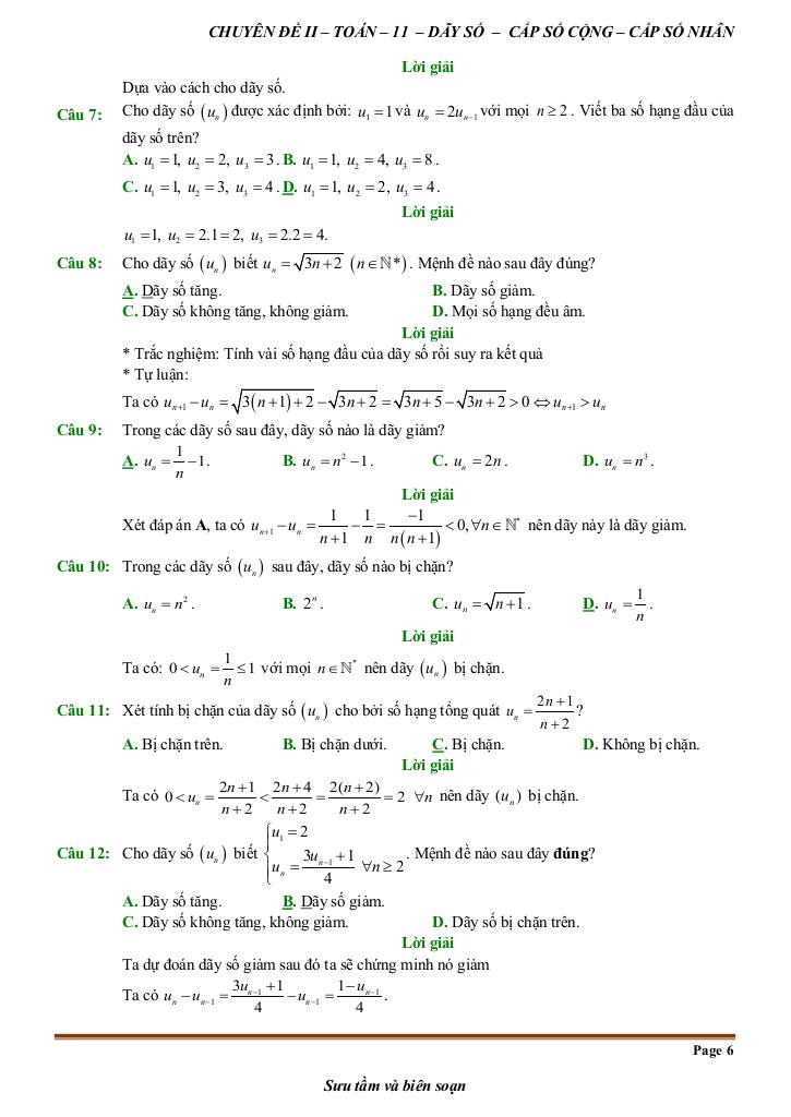 đề kiểm tra theo bài học chủ đề dãy số, cấp số cộng và cấp số nhân 5