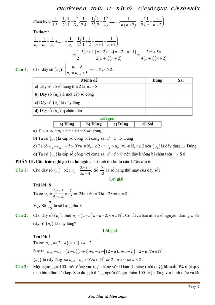 đề kiểm tra theo bài học chủ đề dãy số, cấp số cộng và cấp số nhân 8