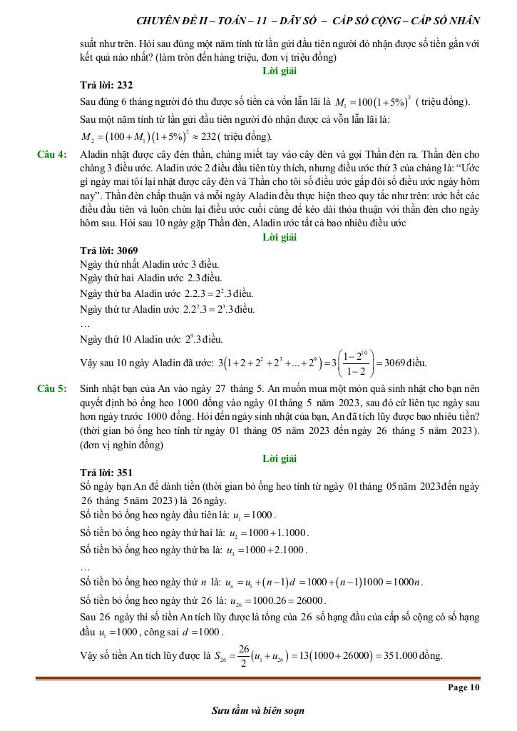đề kiểm tra theo bài học chủ đề dãy số, cấp số cộng và cấp số nhân 9