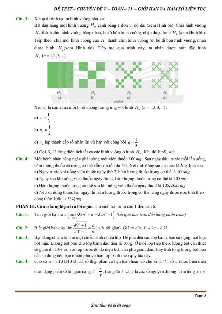 đề kiểm tra theo bài học chủ đề giới hạn, hàm số liên tục 2