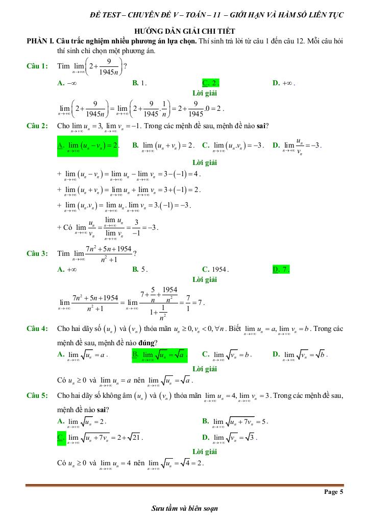 đề kiểm tra theo bài học chủ đề giới hạn, hàm số liên tục 4