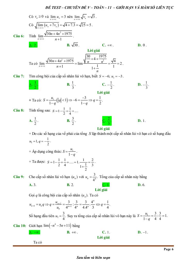 đề kiểm tra theo bài học chủ đề giới hạn, hàm số liên tục 5