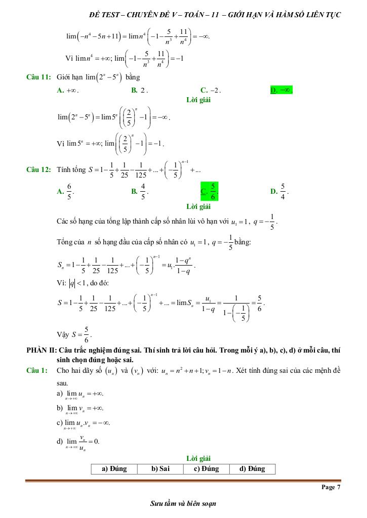 đề kiểm tra theo bài học chủ đề giới hạn, hàm số liên tục 6