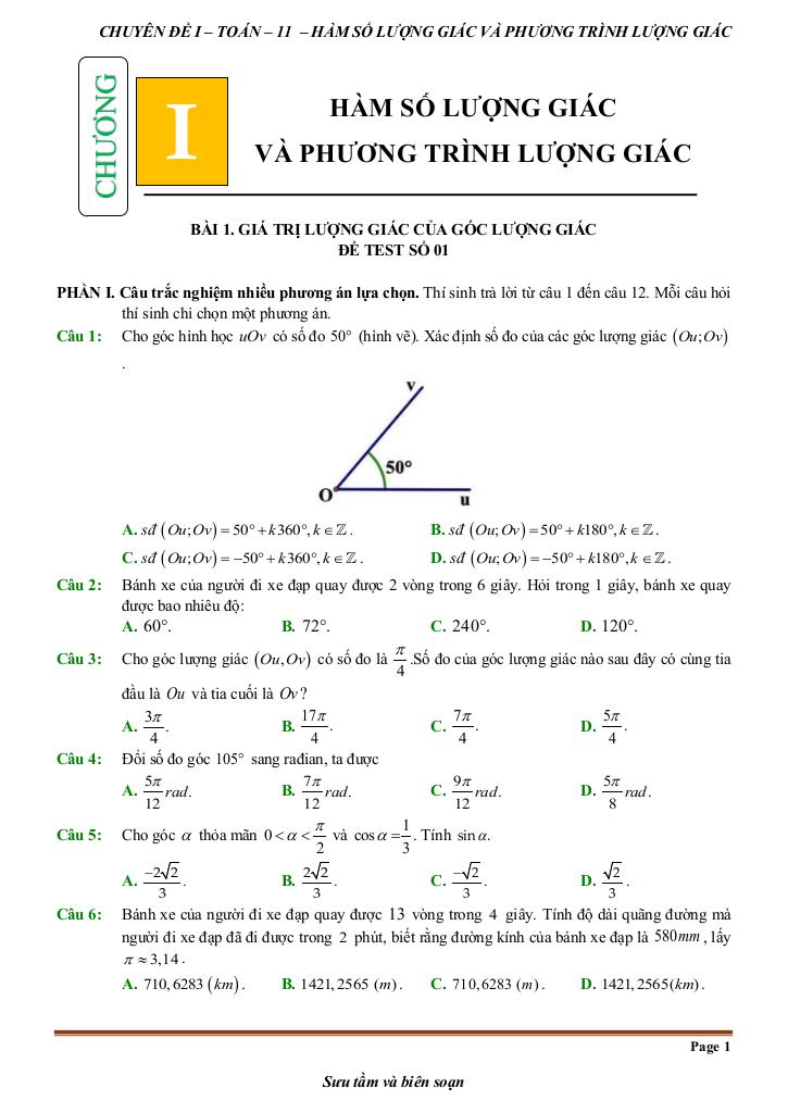 đề kiểm tra theo bài học chủ đề hàm số lượng giác và phương trình lượng giác 0