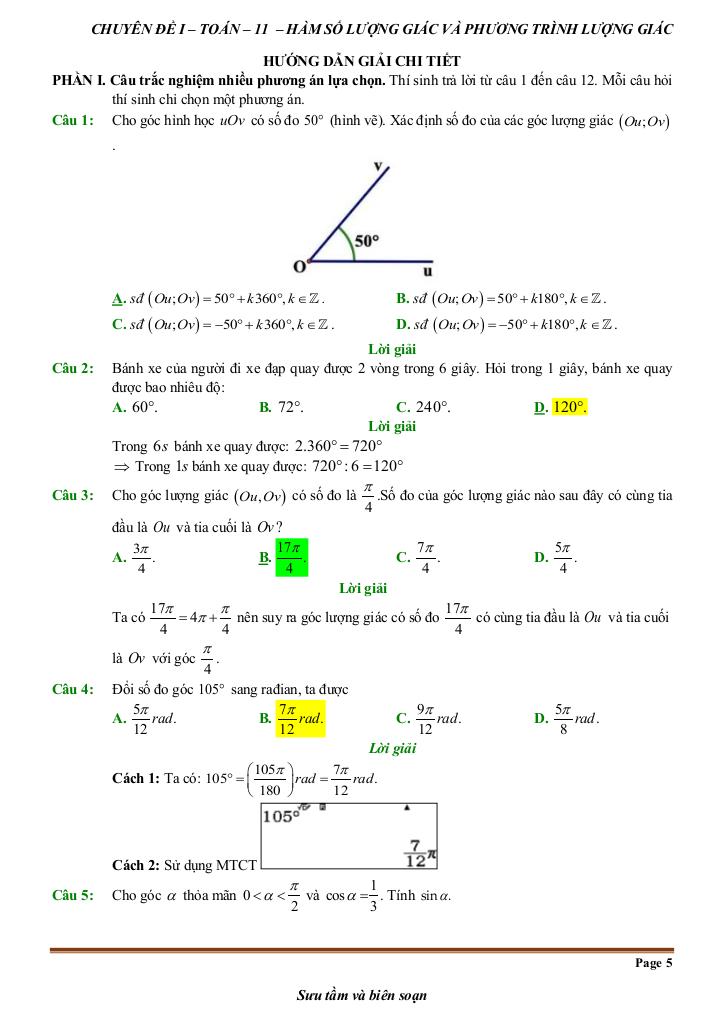 đề kiểm tra theo bài học chủ đề hàm số lượng giác và phương trình lượng giác 4
