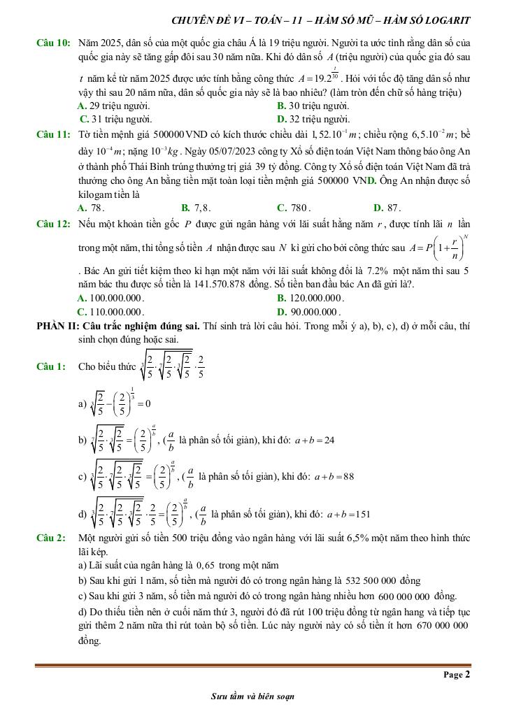 đề kiểm tra theo bài học chủ đề hàm số mũ và hàm số lôgarit 1