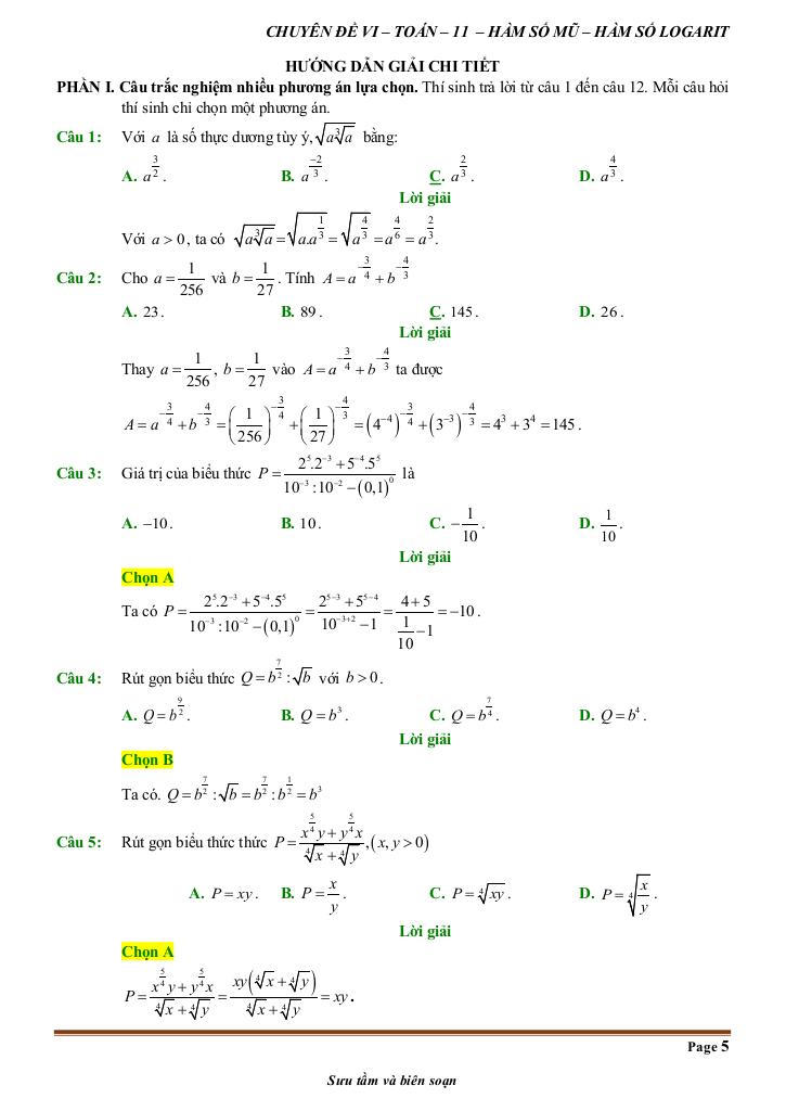 đề kiểm tra theo bài học chủ đề hàm số mũ và hàm số lôgarit 4
