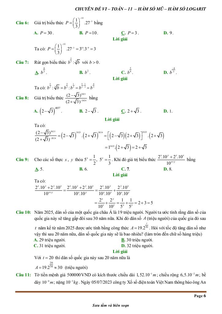 đề kiểm tra theo bài học chủ đề hàm số mũ và hàm số lôgarit 5