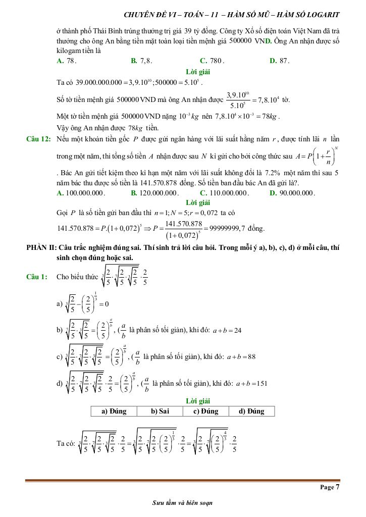 đề kiểm tra theo bài học chủ đề hàm số mũ và hàm số lôgarit 6
