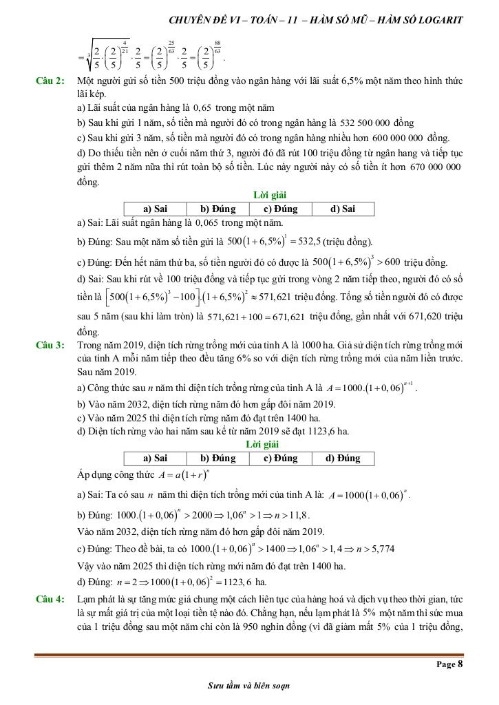 đề kiểm tra theo bài học chủ đề hàm số mũ và hàm số lôgarit 7