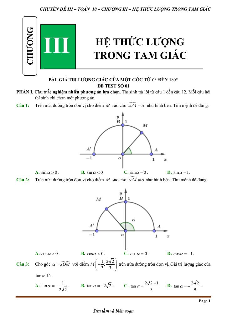 đề kiểm tra theo bài học chủ đề hệ thức lượng trong tam giác 0