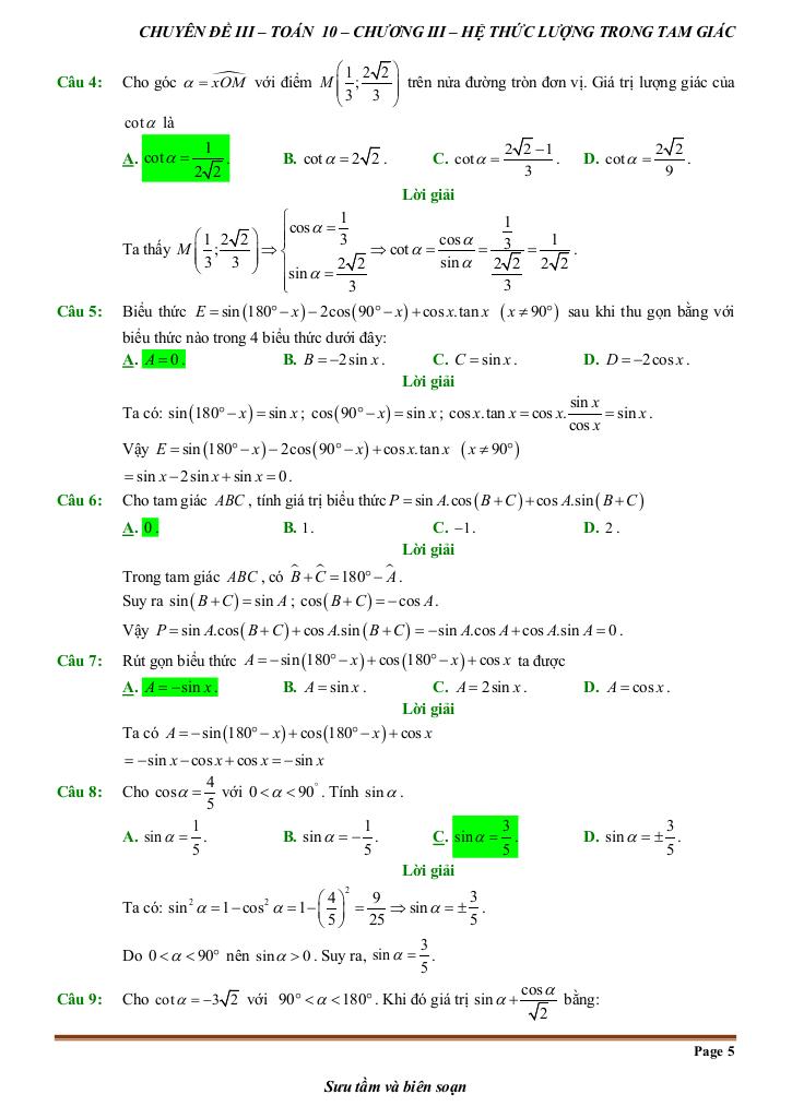 đề kiểm tra theo bài học chủ đề hệ thức lượng trong tam giác 4