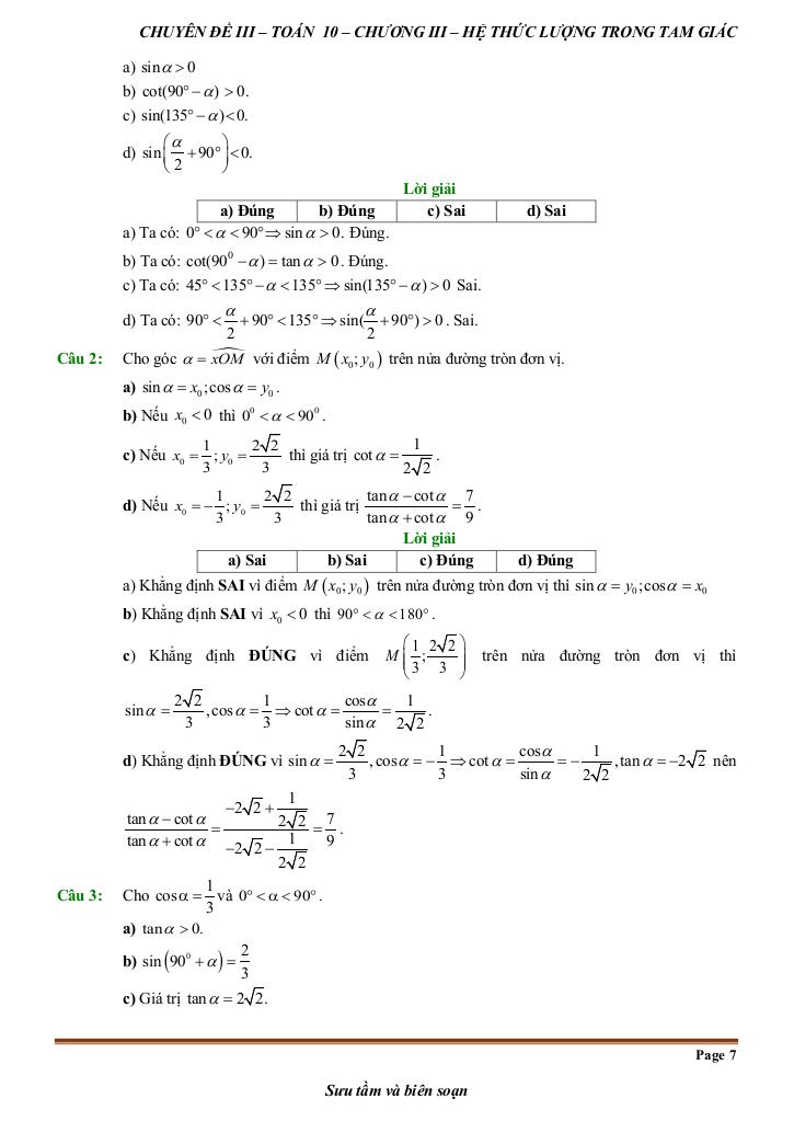 đề kiểm tra theo bài học chủ đề hệ thức lượng trong tam giác 6