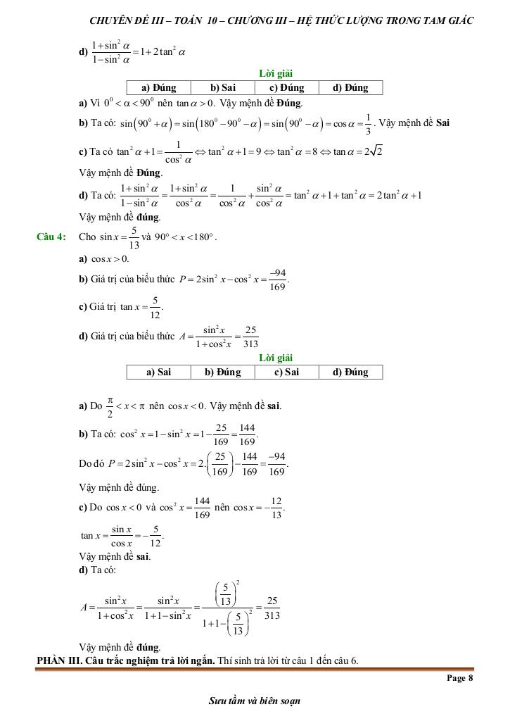 đề kiểm tra theo bài học chủ đề hệ thức lượng trong tam giác 7