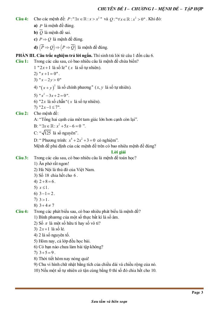 đề kiểm tra theo bài học chủ đề mệnh đề và tập hợp 2