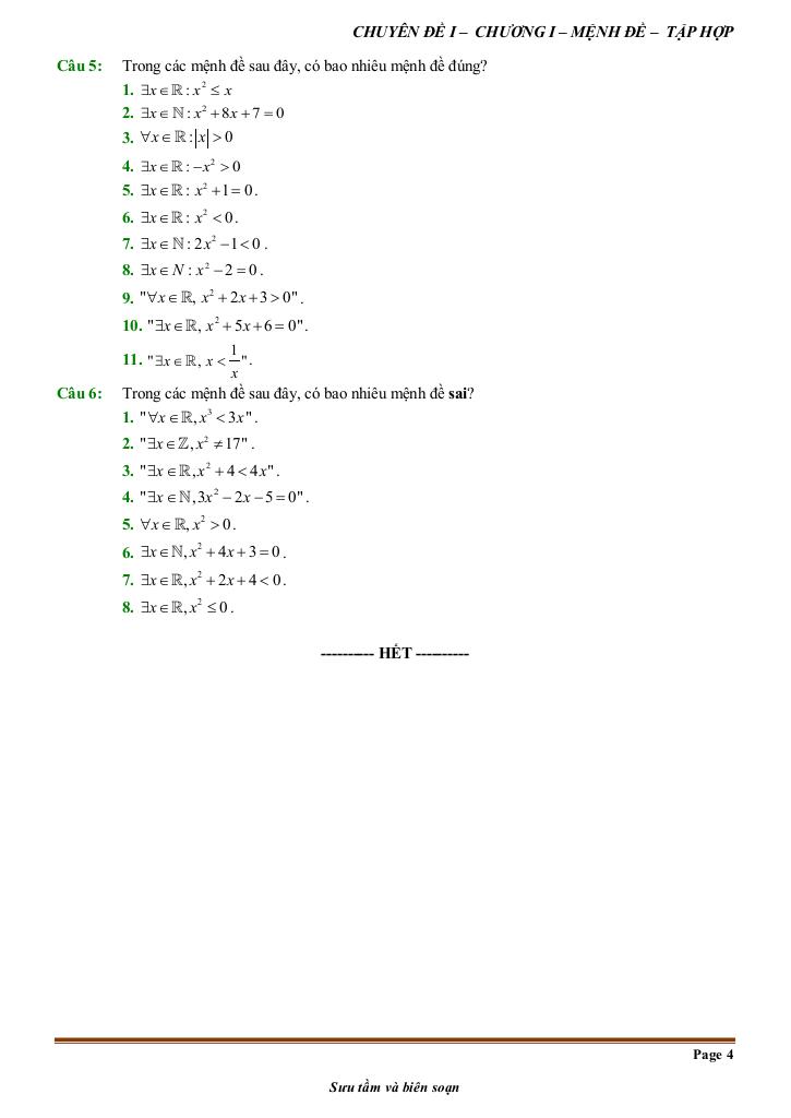 đề kiểm tra theo bài học chủ đề mệnh đề và tập hợp 3
