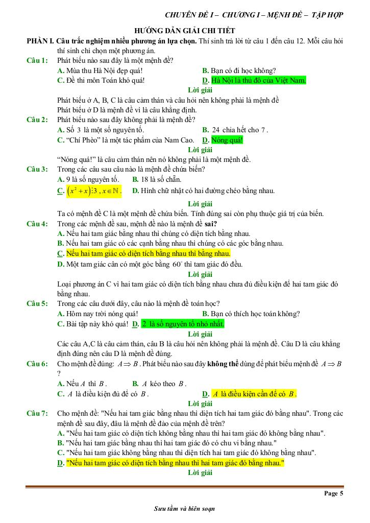 đề kiểm tra theo bài học chủ đề mệnh đề và tập hợp 4