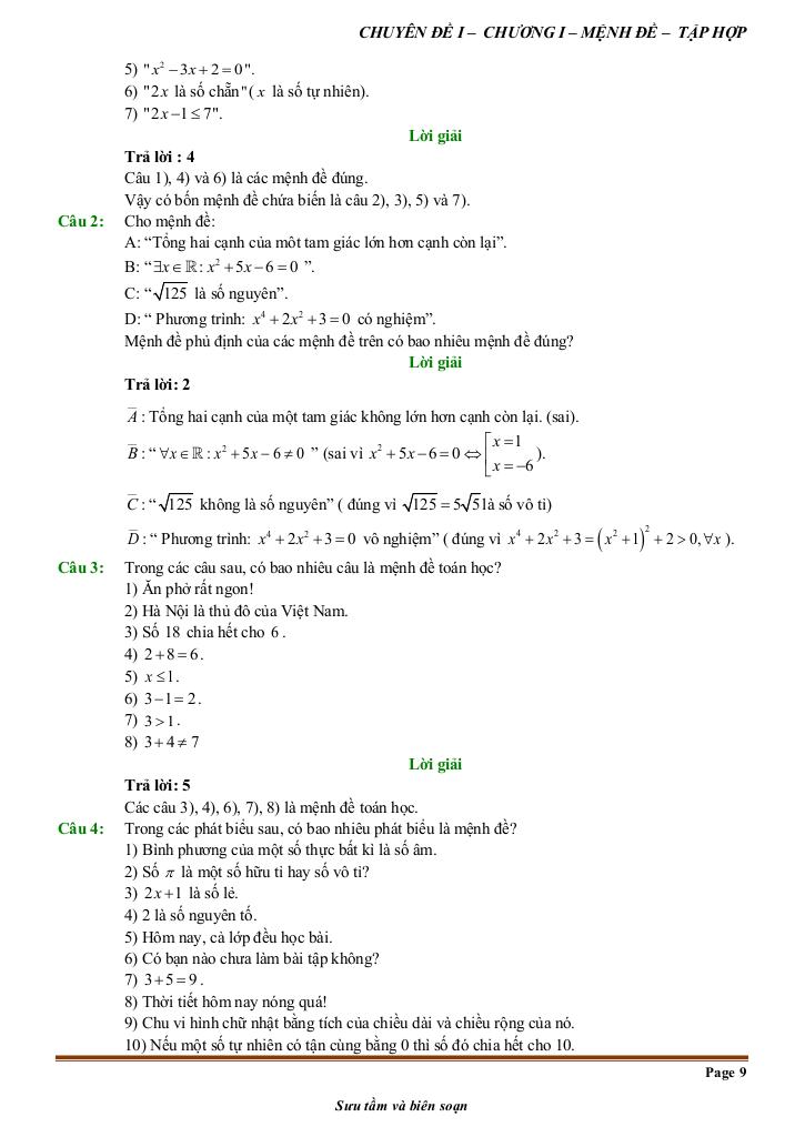 đề kiểm tra theo bài học chủ đề mệnh đề và tập hợp 8