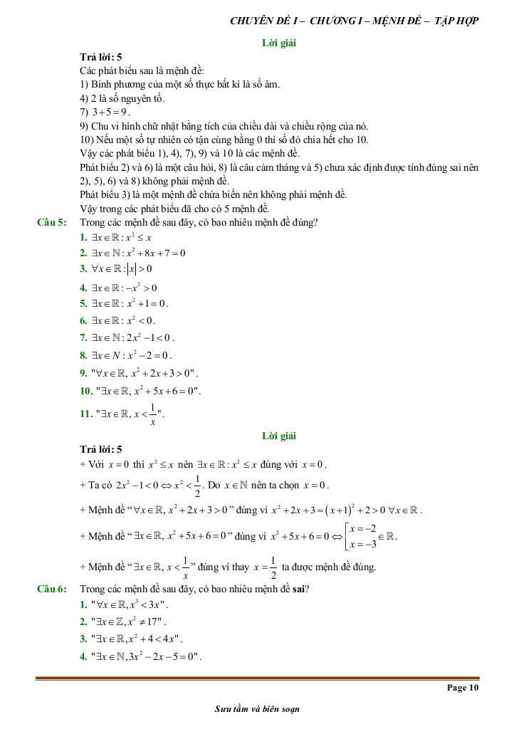 đề kiểm tra theo bài học chủ đề mệnh đề và tập hợp 9