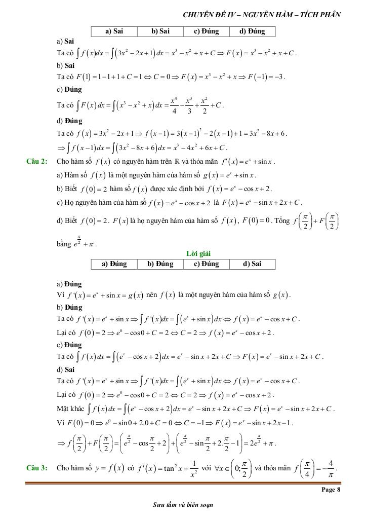 đề kiểm tra theo bài học chủ đề nguyên hàm và tích phân 7