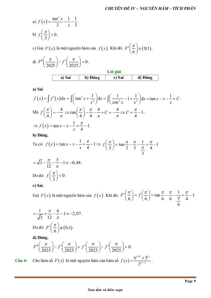 đề kiểm tra theo bài học chủ đề nguyên hàm và tích phân 8