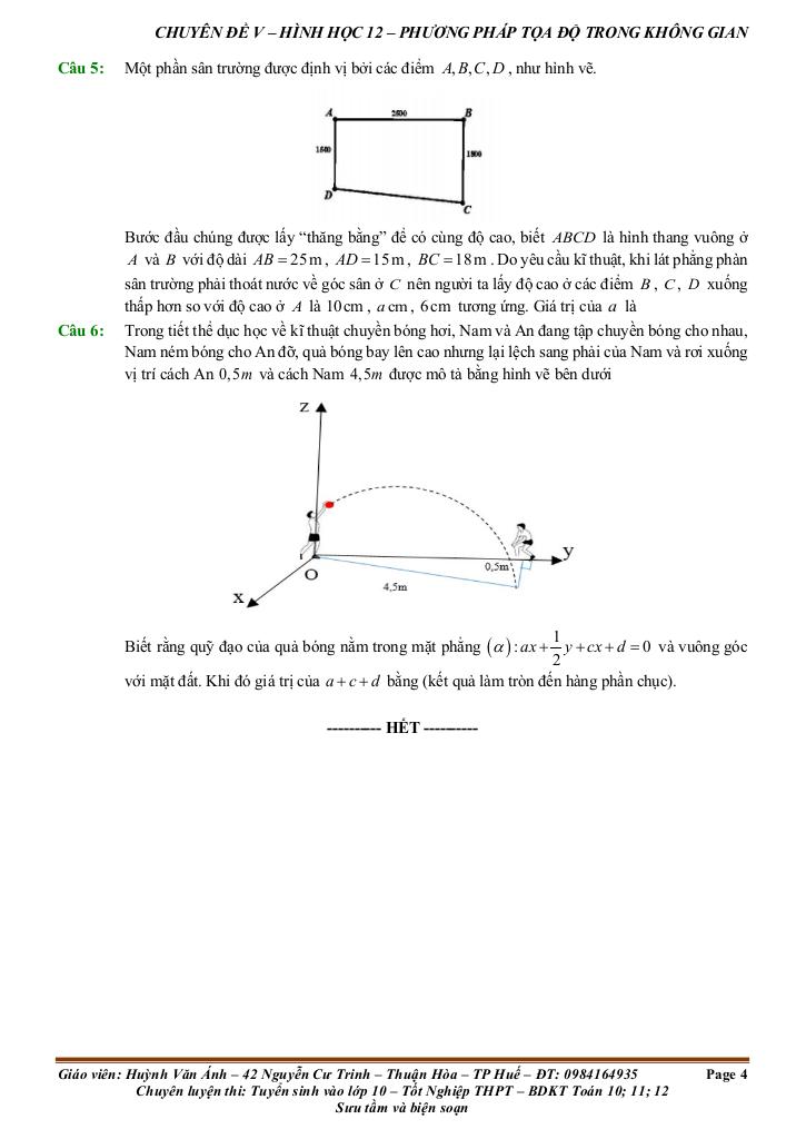 đề kiểm tra theo bài học chủ đề phương pháp tọa độ trong không gian 3