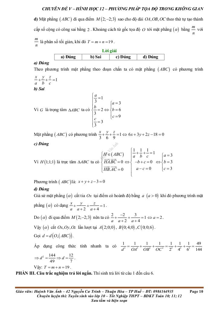 đề kiểm tra theo bài học chủ đề phương pháp tọa độ trong không gian 9
