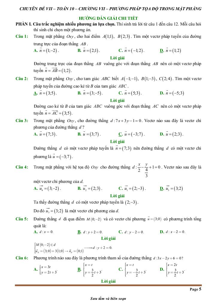 đề kiểm tra theo bài học chủ đề phương pháp tọa độ trong mặt phẳng 4