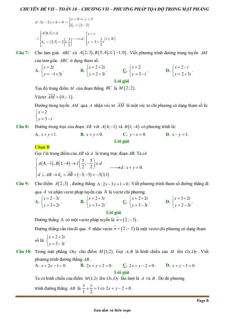đề kiểm tra theo bài học chủ đề phương pháp tọa độ trong mặt phẳng 5