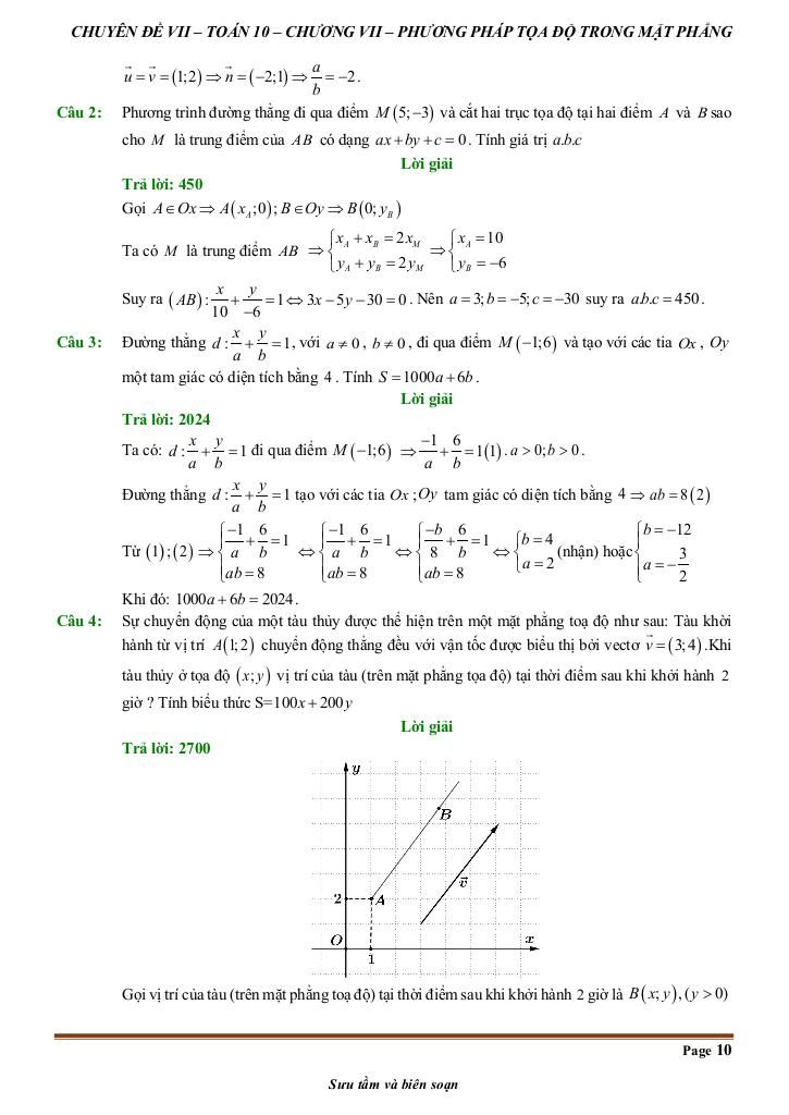 đề kiểm tra theo bài học chủ đề phương pháp tọa độ trong mặt phẳng 9