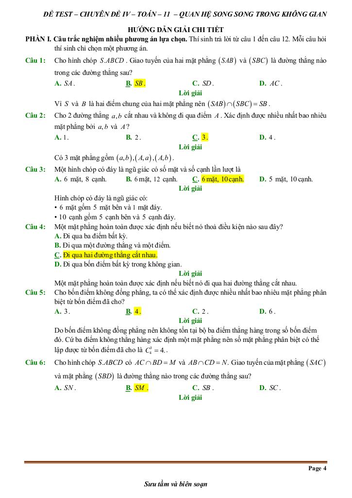 đề kiểm tra theo bài học chủ đề quan hệ song song trong không gian 3