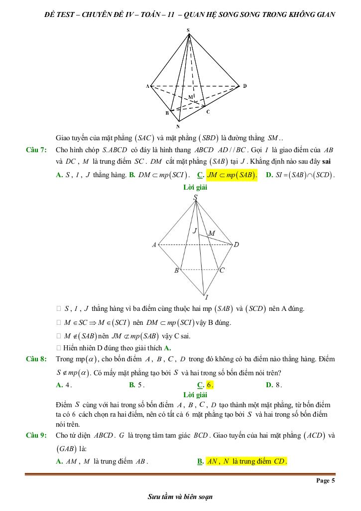 đề kiểm tra theo bài học chủ đề quan hệ song song trong không gian 4