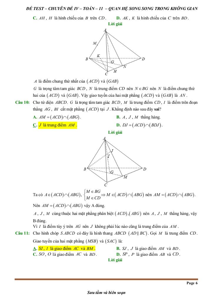 đề kiểm tra theo bài học chủ đề quan hệ song song trong không gian 5